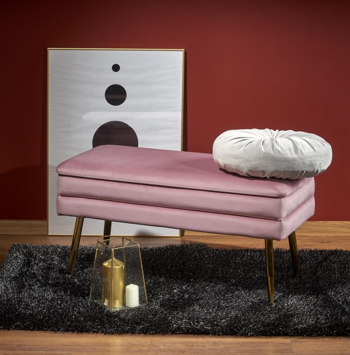 Panca da interno Velva in rosa/oro - H37 cm - immagine 8