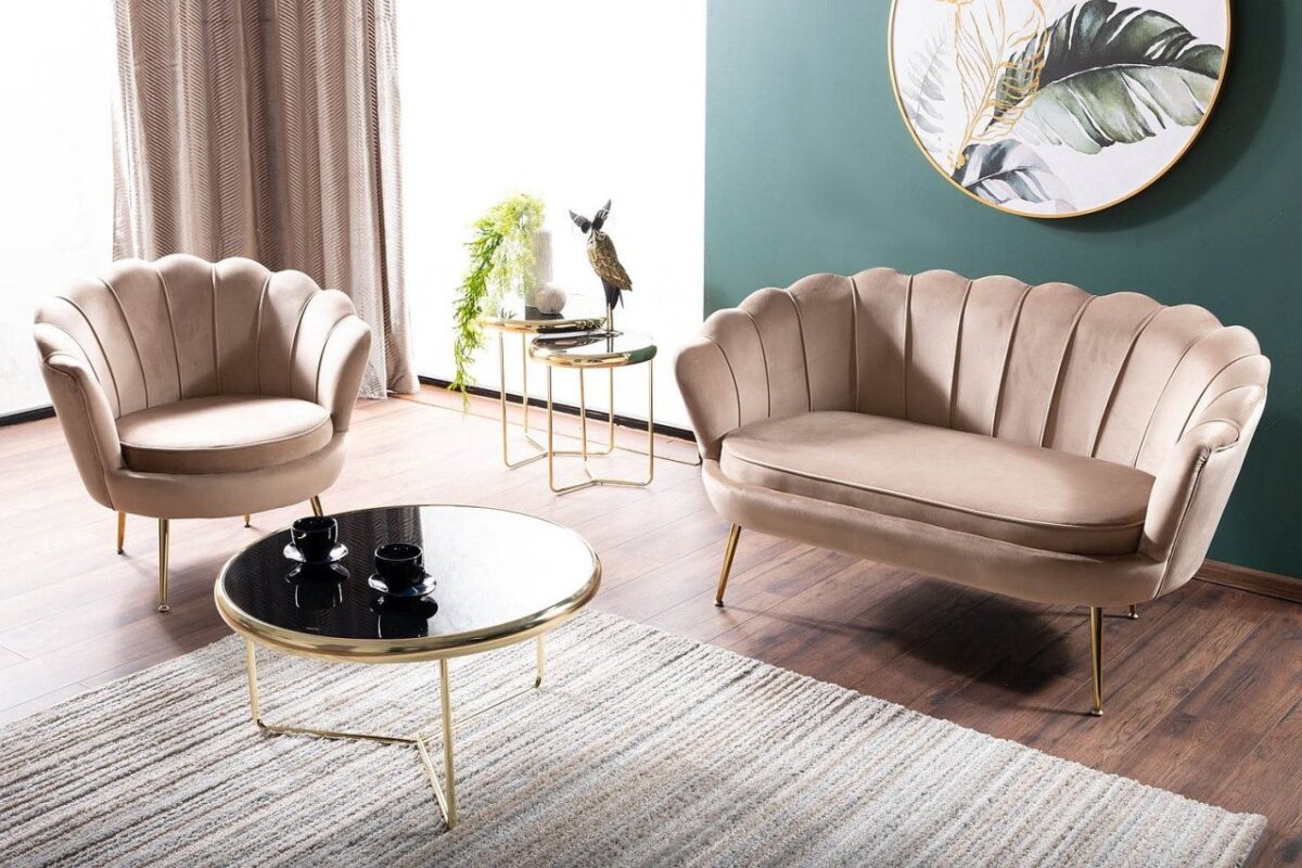 Divano Camelia 2 in velluto beige - Blu28/oro - immagine 3