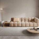 Divano aperto Sky 4 posti in velluto + tavolino da caffè