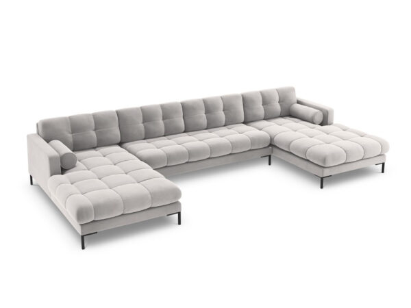 Divano angolare Bali 7 posti in velluto con gambe nere - L383cm