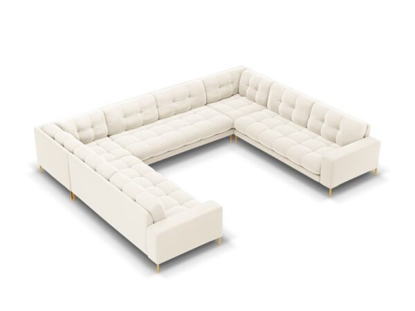 Divano angolare Bali 9 posti in velluto con gambe oro - L327 x L256 x H75