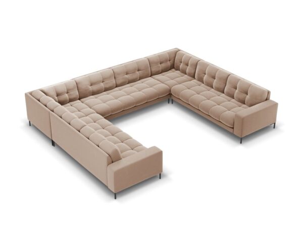 Divano angolare Bali 9 posti in velluto con gambe nere - L327 x l256 x h75
