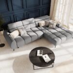 Divano angolare Alyse con regolazione elettrica 5 posti in tessuto - L295 cm