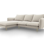 Divano angolare Vienna a 5 posti in tessuto strutturato con gambe oro - L255cm