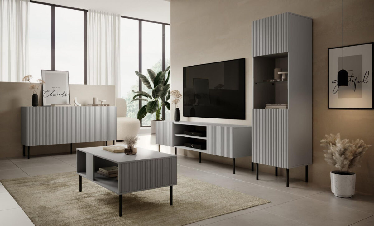 Credenza Asensio KM-1 in grigio chiaro/nero - L150 cm - immagine 3