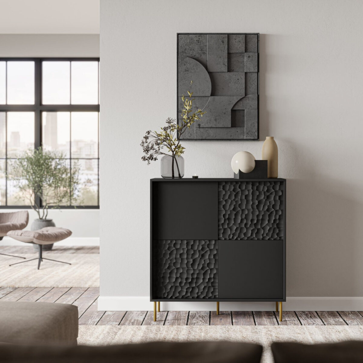 Credenza Bullet KM-2 in nero/oro - L100 cm - immagine 2