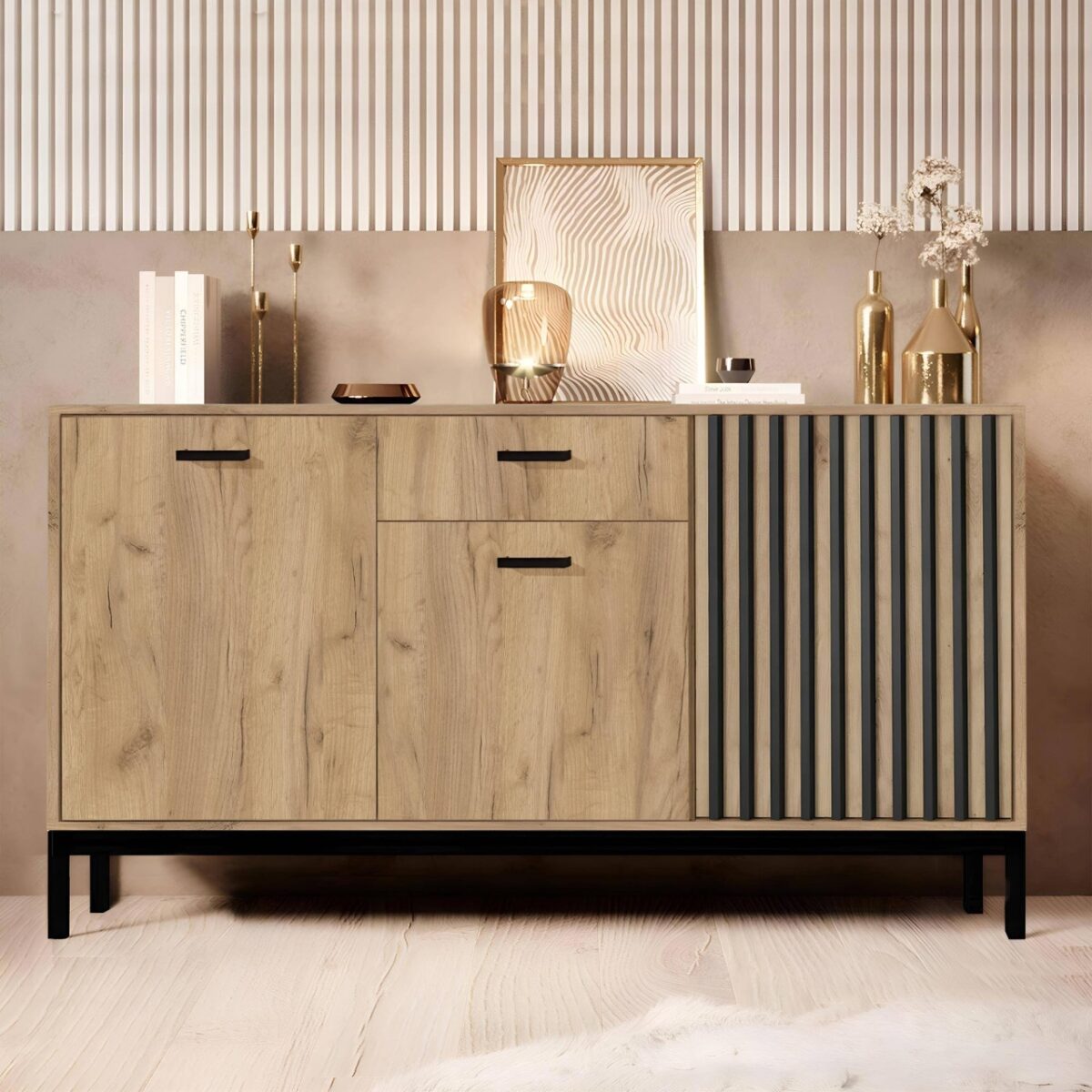 Credenza Lamino KM-1 in rovere craft/nero - immagine 2