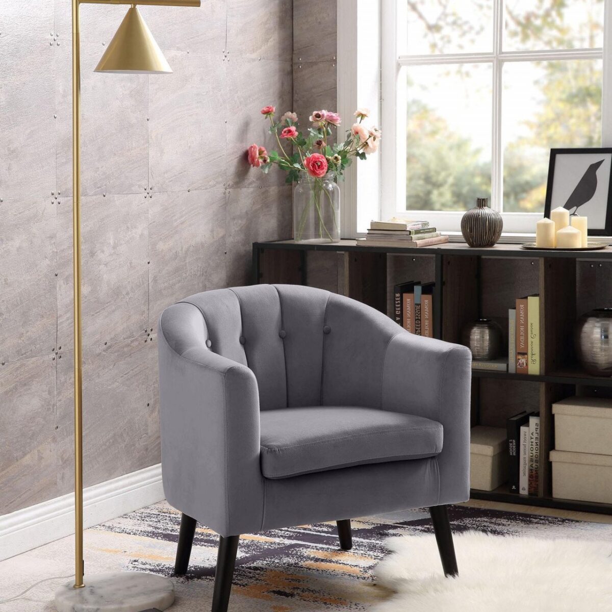 Poltrona Marshal in velluto grigio - H 75 cm - immagine 2