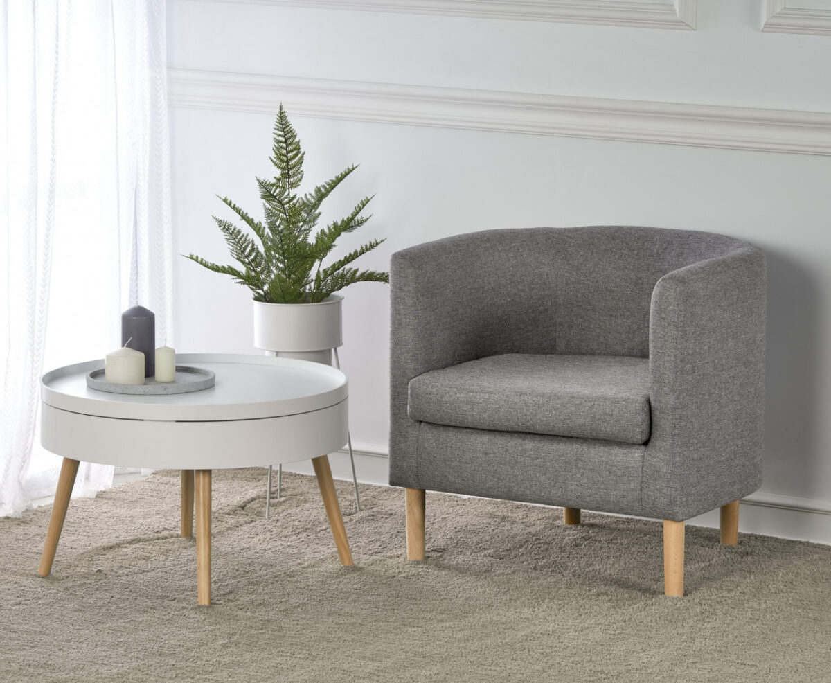 Poltrona Clubby in tessuto grigio/legno naturale - H64 cm - immagine 3