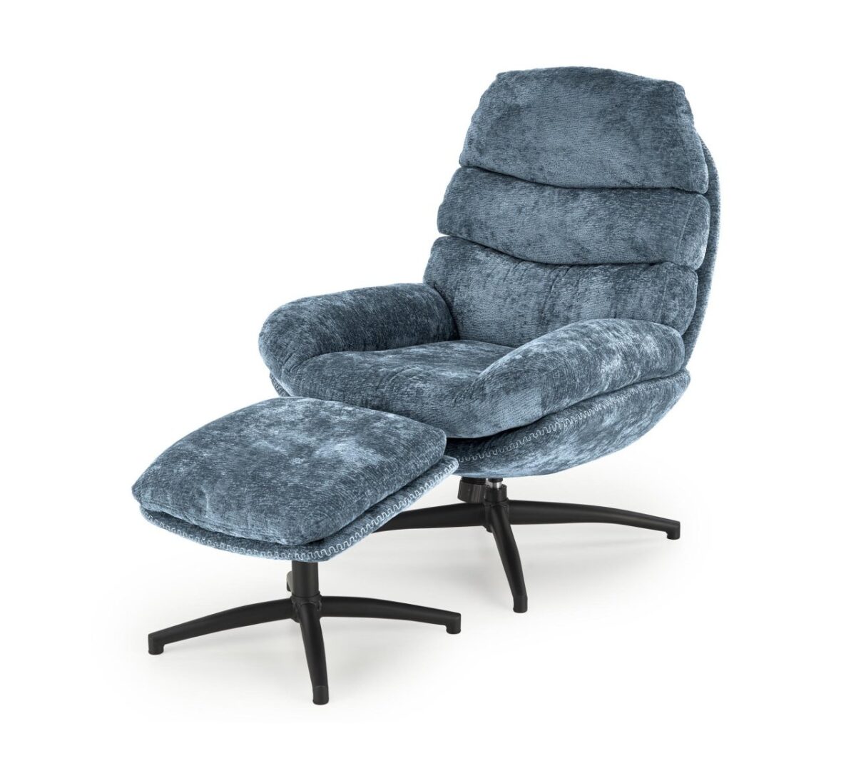 Poltrona Dario + sgabello in tessuto blu - H100 cm - immagine 8