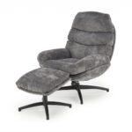 Poltrona Dario + sgabello in tessuto grigio - H100 cm