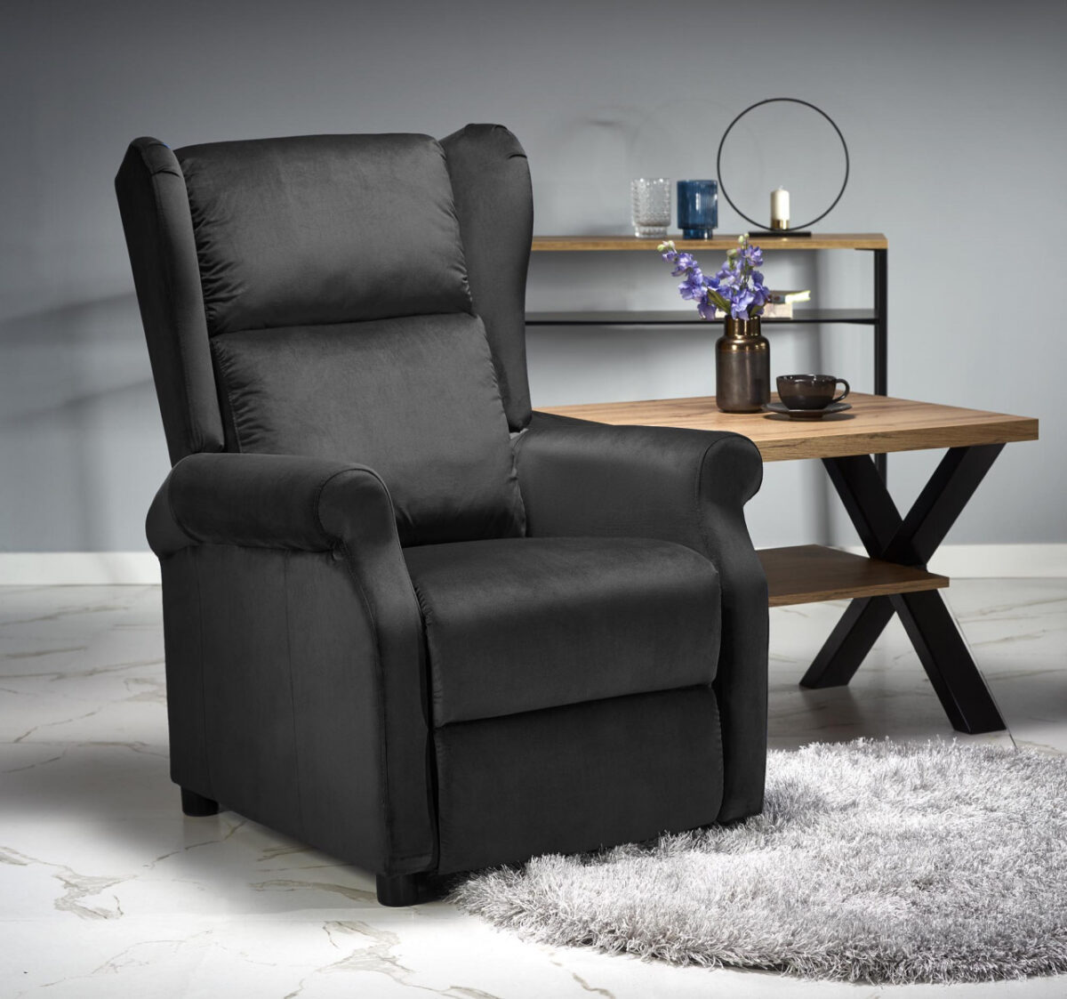 Poltrona reclinabile Agustin 2 in velluto nero - H107 cm - immagine 7