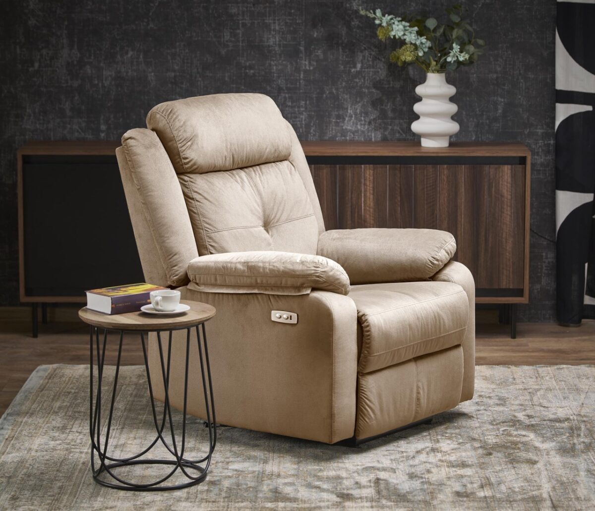 Poltrona reclinabile Loris in tessuto beige - H105 cm - immagine 4