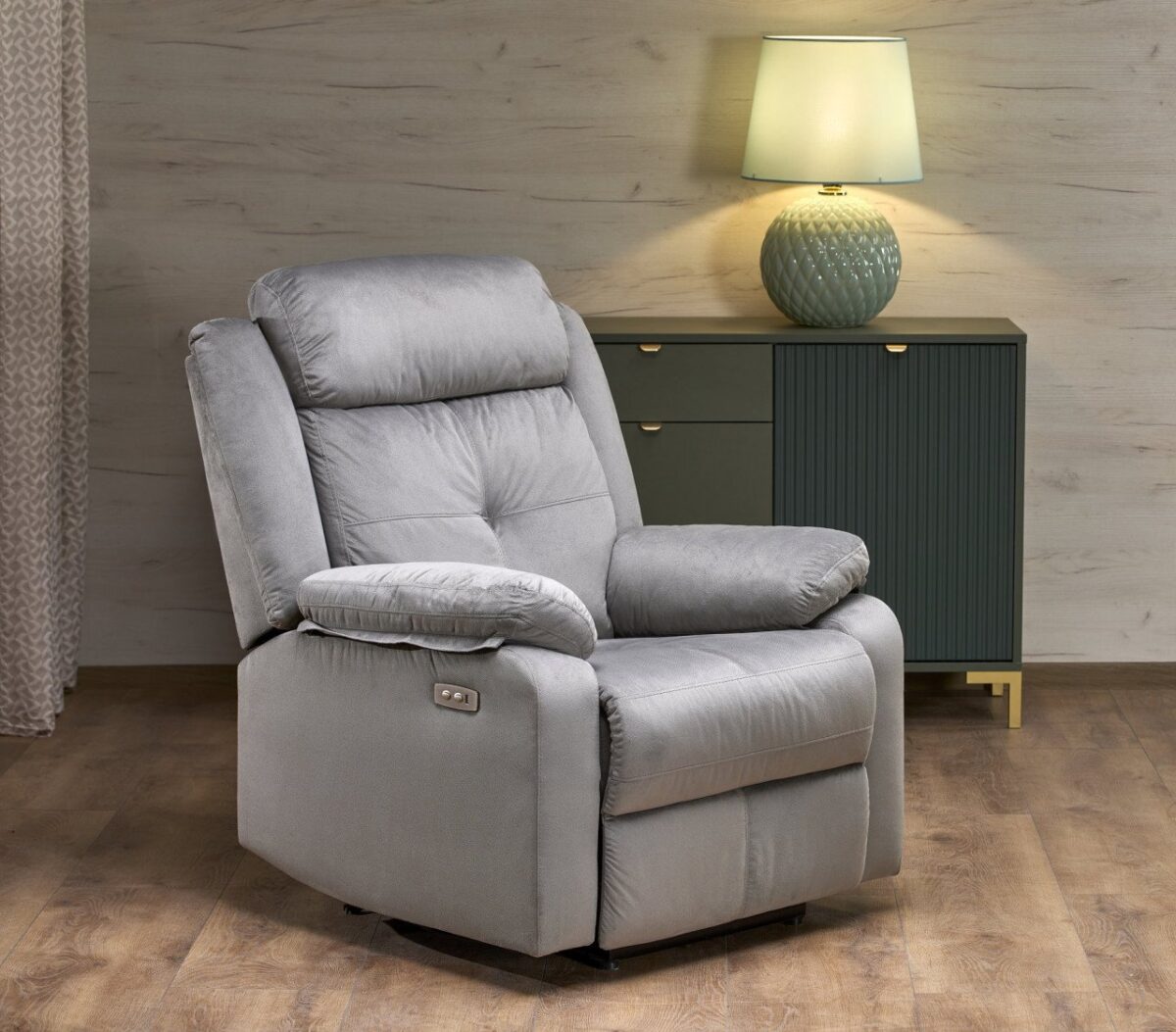 Poltrona reclinabile Loris in tessuto grigio - H105 cm - immagine 2