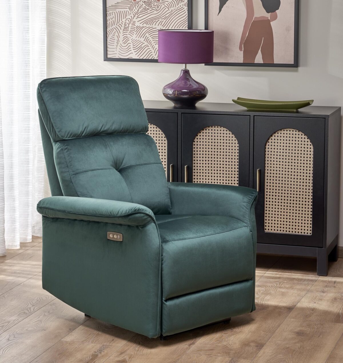 Poltrona reclinabile Semir in velluto verde - H108 cm - immagine 2