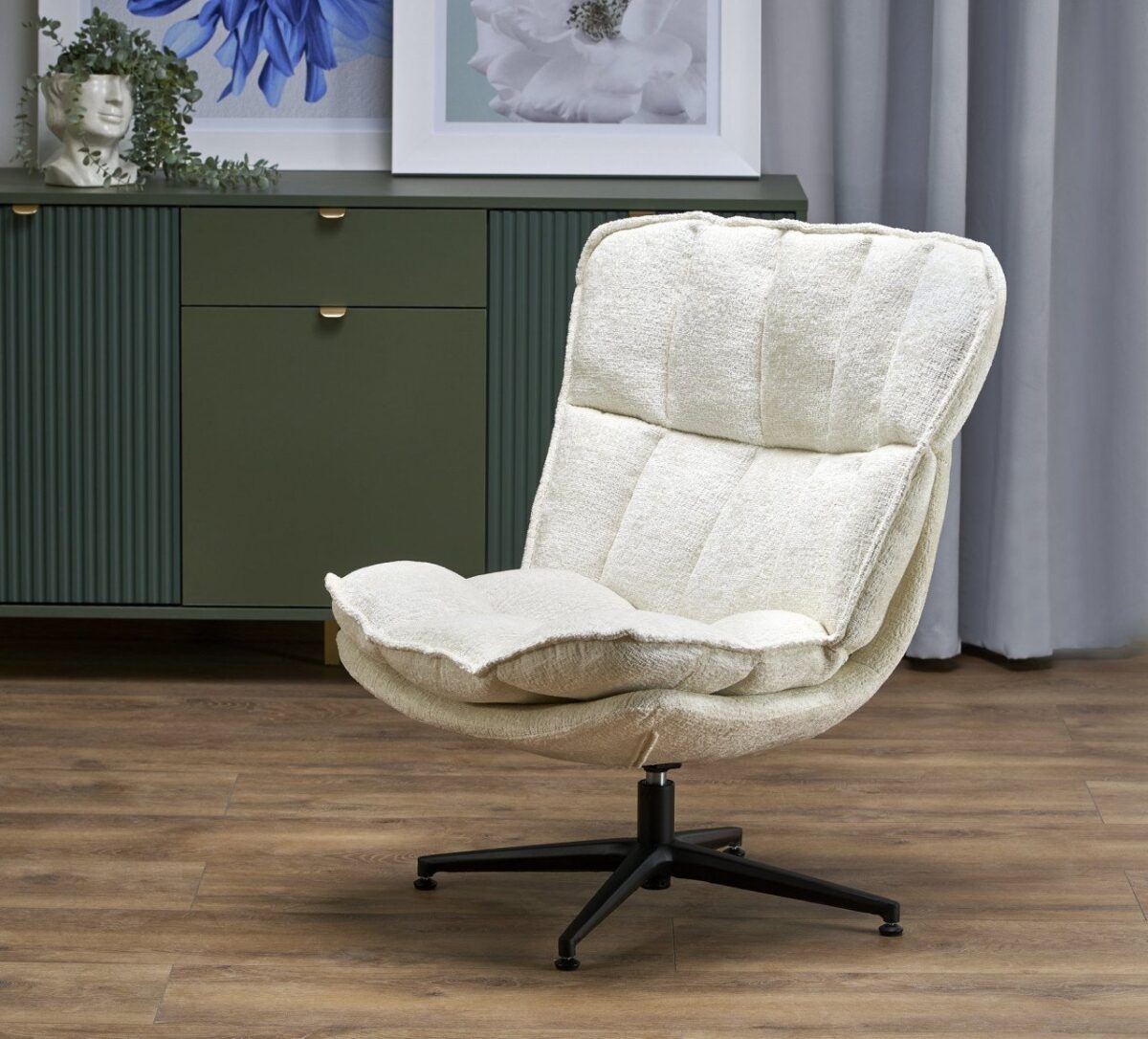 Poltrona girevole Fofana in tessuto crema - H91 cm - immagine 2