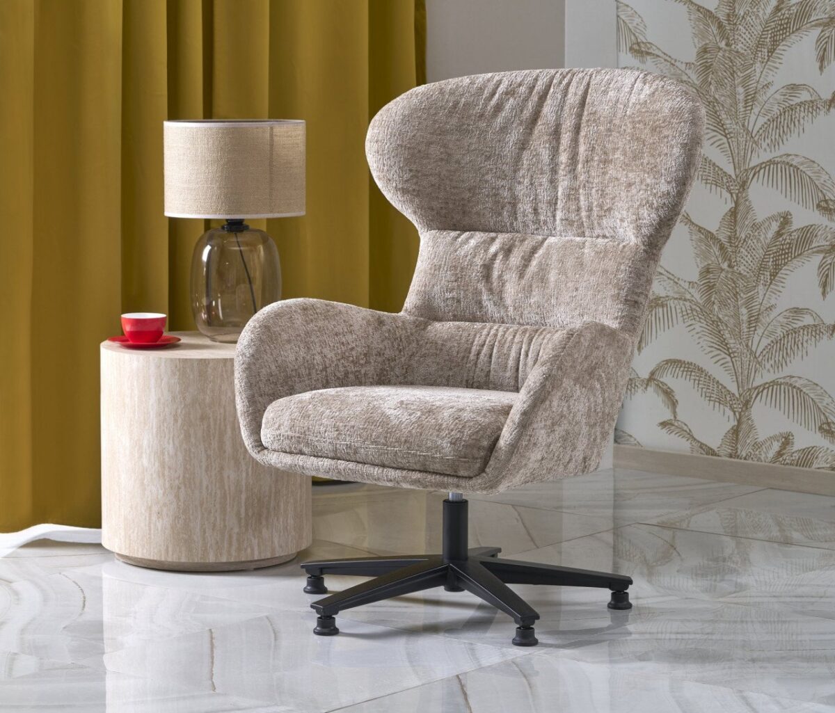 Poltrona girevole Franco in tessuto beige - H104 cm - immagine 3