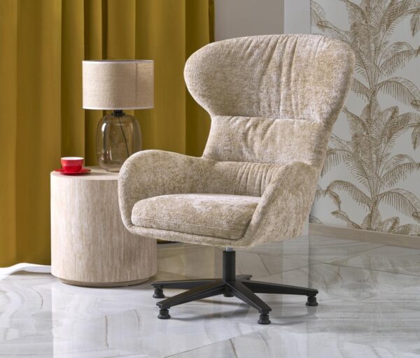 Poltrona girevole Franco in tessuto beige - H104 cm