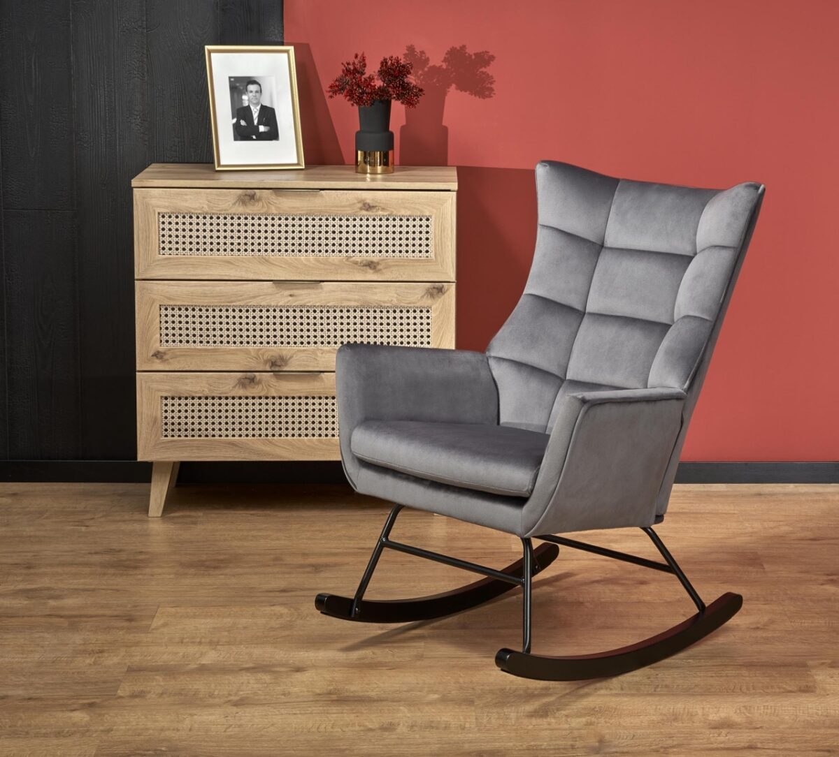 Poltrona a dondolo Bazalto in velluto grigio - H92 cm - immagine 5
