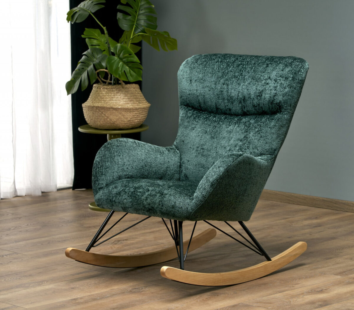 Poltrona a dondolo Castro in tessuto verde - H92 cm - immagine 2