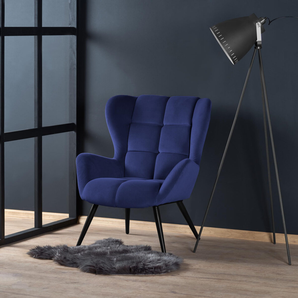 Poltrona Tyrion in velluto blu navy H91 cm - immagine 9