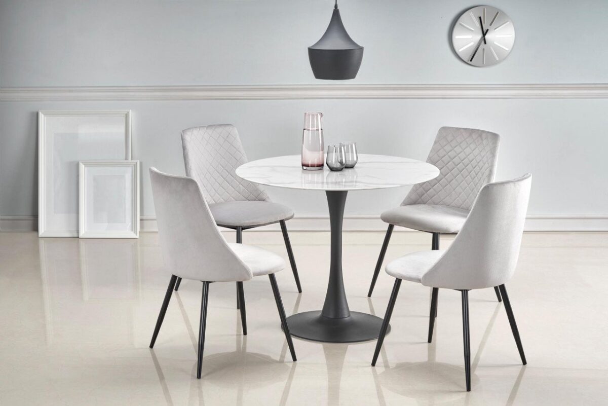 Tavolo Ambrosio effetto marmo bianco - d90xh72 cm - immagine 3