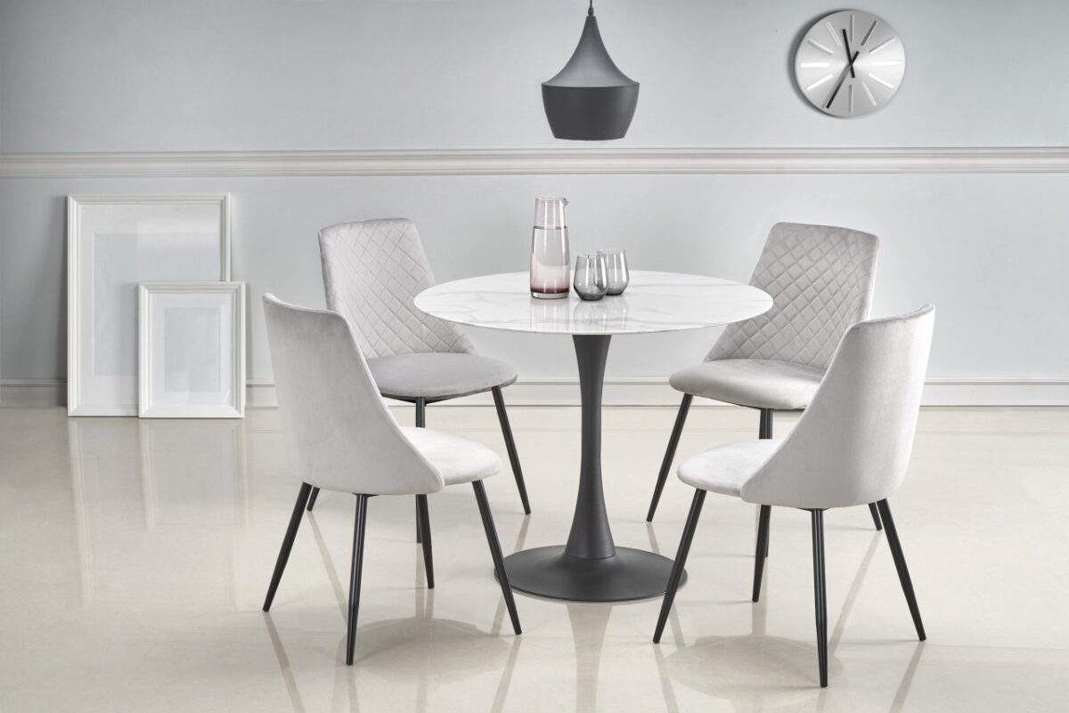 Tavolo Ambrosio effetto marmo bianco - d90xh72 cm - immagine 7