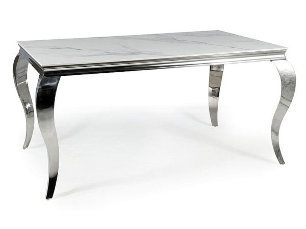 Tavolo in ceramica Calacatta Prince in bianco/cromo - l90 x l150 x h75 cm