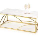 Tavolino da caffè rettangolare Universe 3 effetto marmo bianco/oro - L120 cm