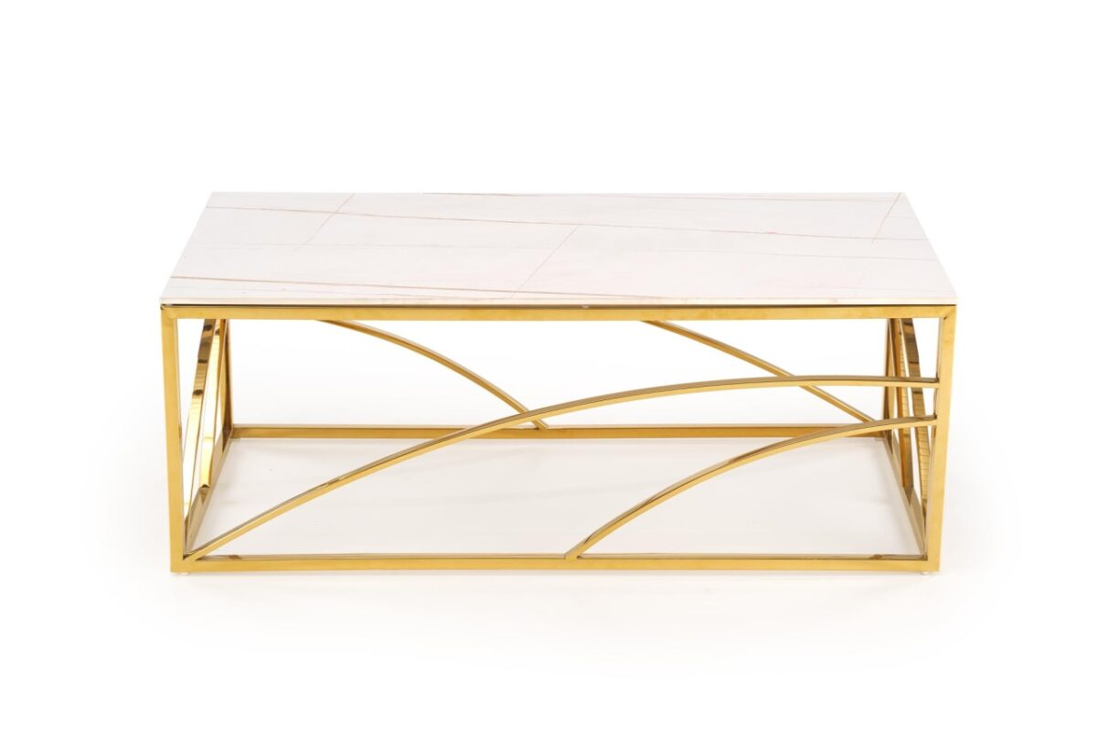 Tavolino da caffè rettangolare Universe 3 effetto marmo bianco/oro - L120 cm - immagine 9