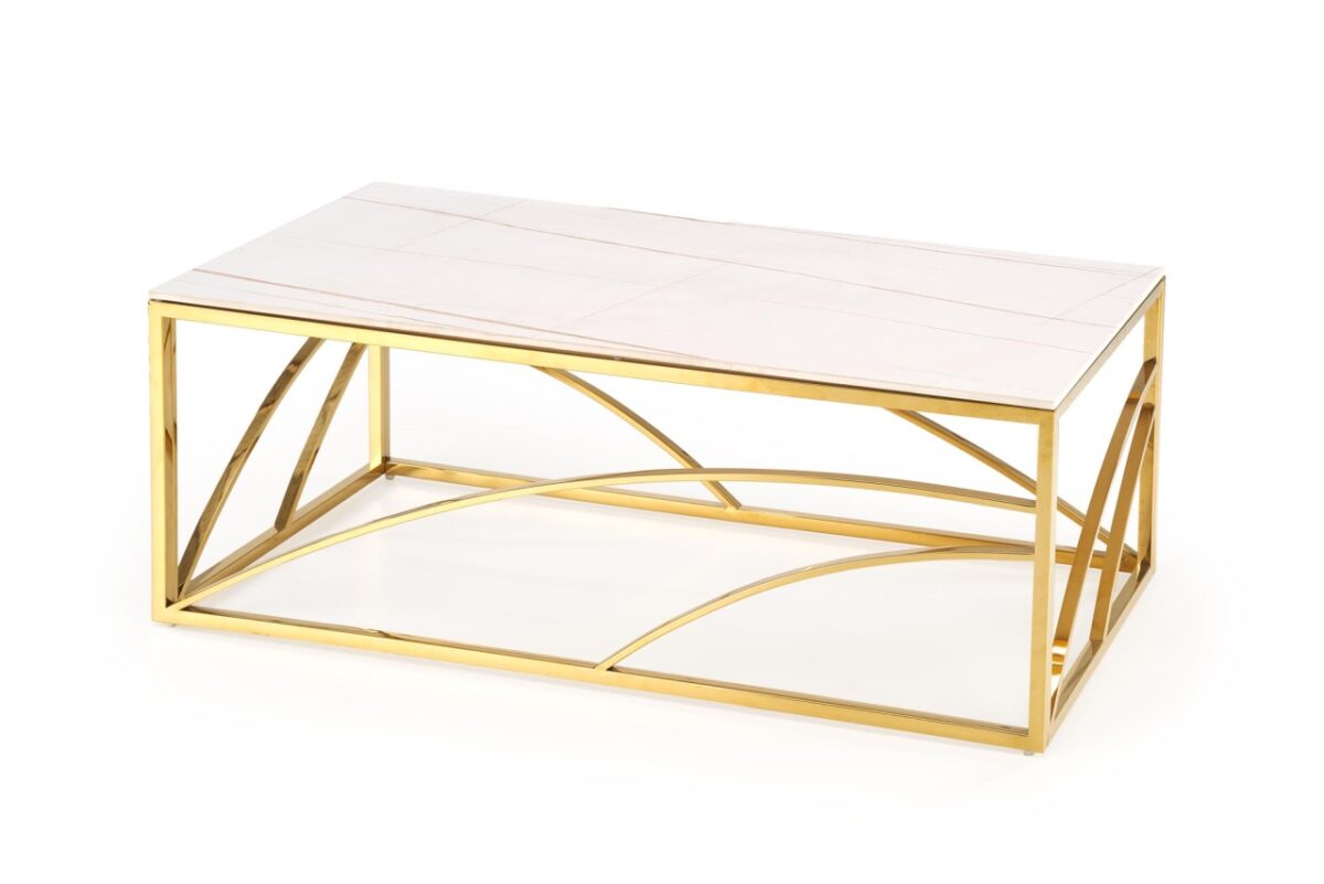 Tavolino da caffè rettangolare Universe 3 effetto marmo bianco/oro - L120 cm - immagine 10