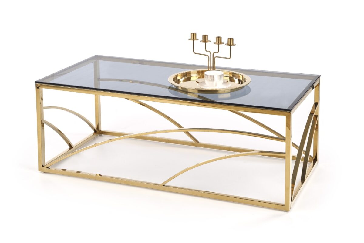 Tavolino da caffè rettangolare Universe in vetro fumé/oro - L120 cm - immagine 8