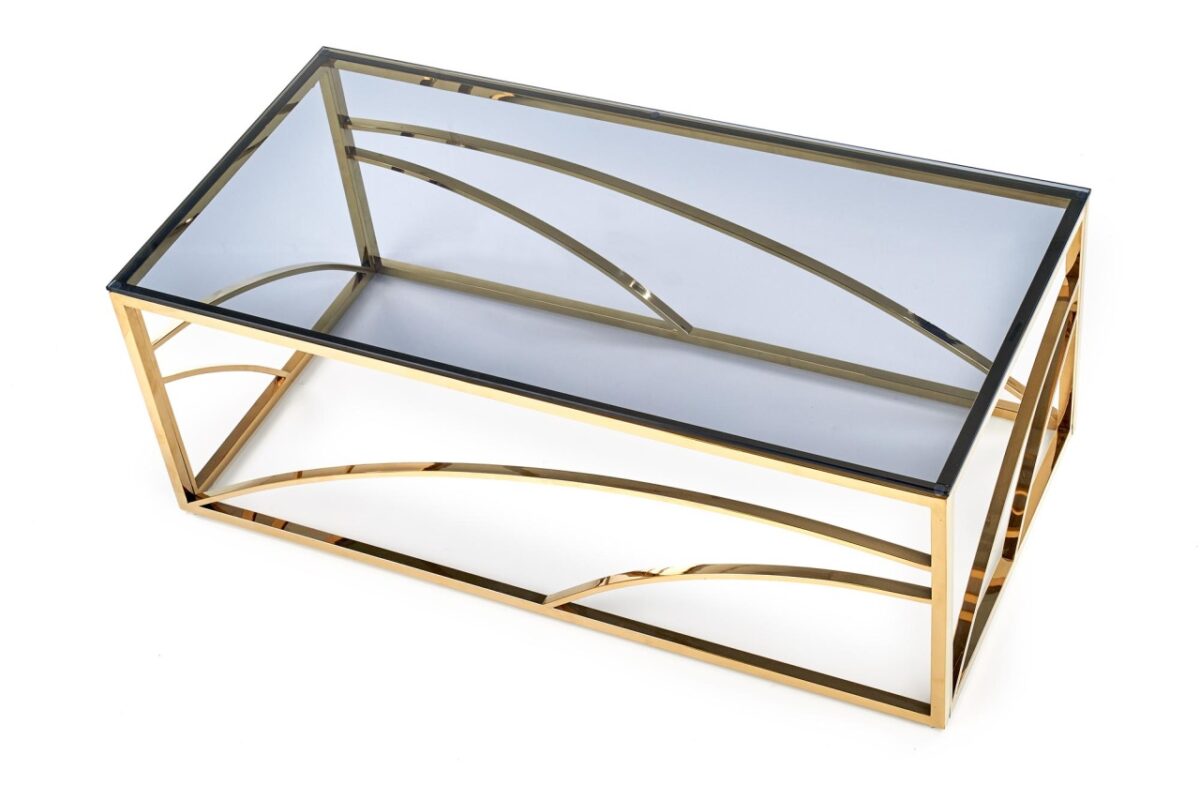 Tavolino da caffè rettangolare Universe in vetro fumé/oro - L120 cm - immagine 14