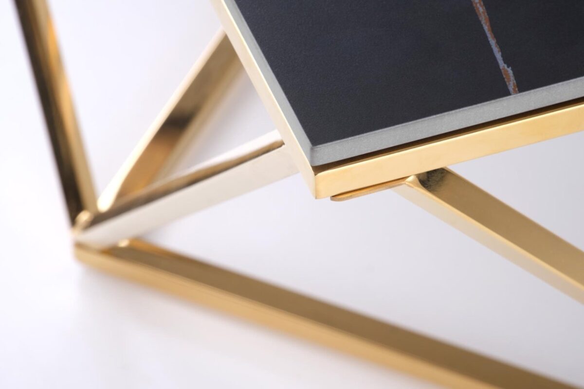 Tavolino da caffè Felicia effetto marmo nero/oro - L80 cm - immagine 3