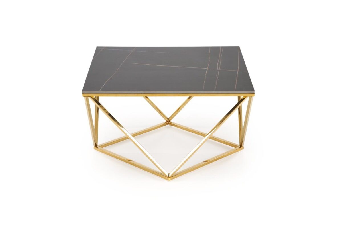 Tavolino da caffè Felicia effetto marmo nero/oro - L80 cm - immagine 5