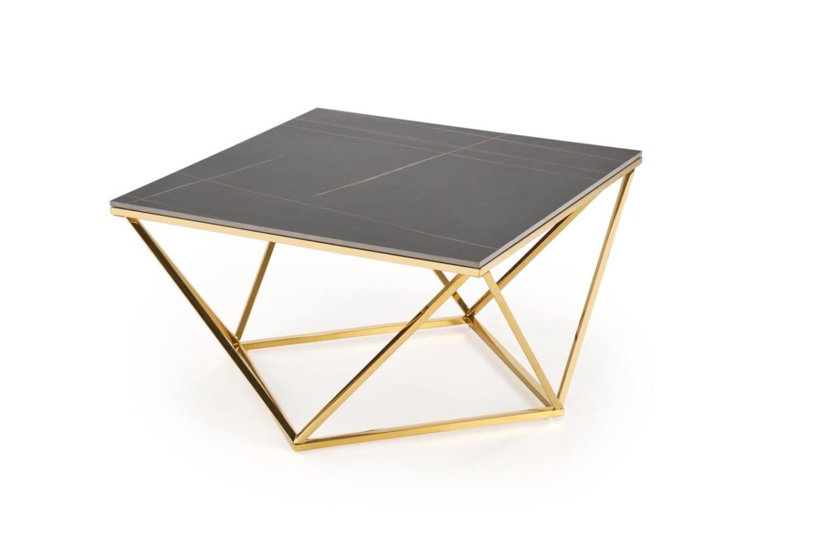 Tavolino da caffè Felicia effetto marmo nero/oro - L80 cm - immagine 6