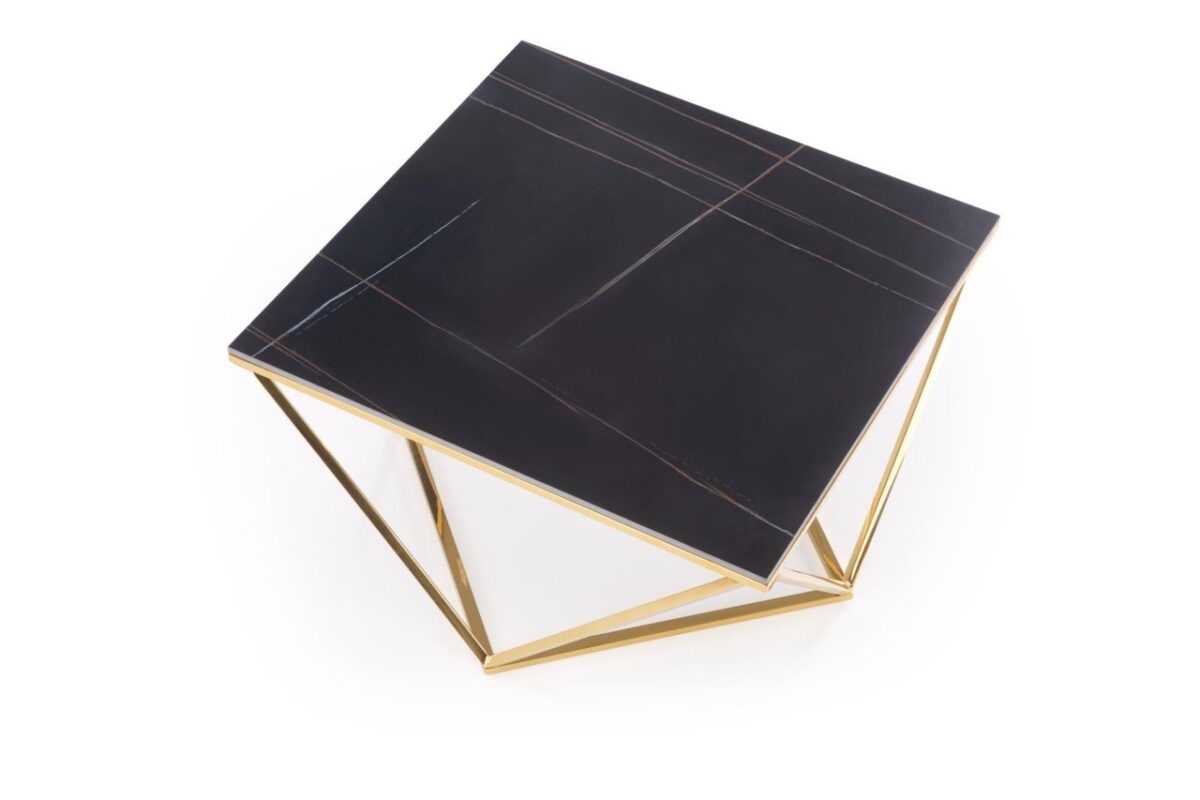 Tavolino da caffè Felicia effetto marmo nero/oro - L80 cm - immagine 7