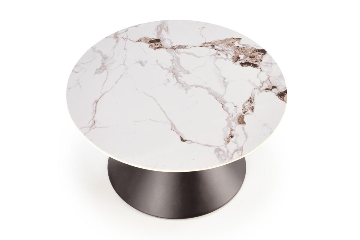 Tavolino da caffè Goretti effetto marmo bianco/nero - ø80/h42 cm - immagine 5