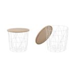 Tavolino da caffè Mariffa in bianco/ legno naturale - p 42 x h 41 cm