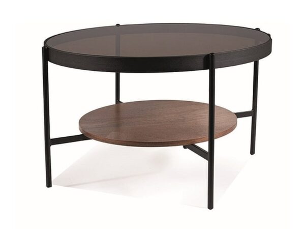 Tavolino da caffè Prima B in vetro ambra trasparente/noce - ø74/h43