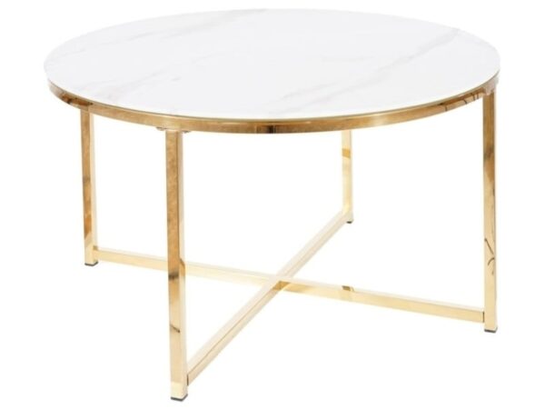 Tavolino da caffè Salma effetto marmo bianco/oro - H45 cm