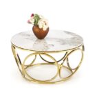 Tavolino da caffè Venus 2 effetto marmo bianco/oro - ø80/h44 cm