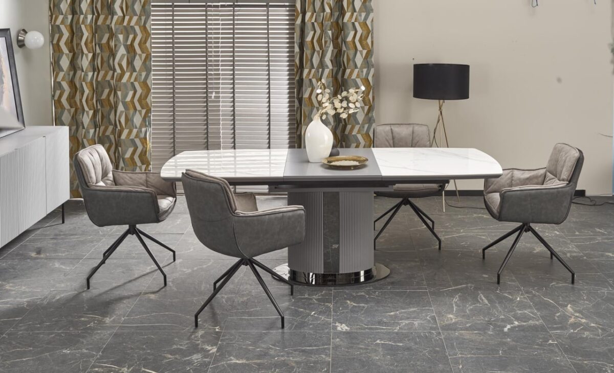 Tavolo allungabile Dancan effetto marmo bianco/grigio - L160-220 cm - immagine 20