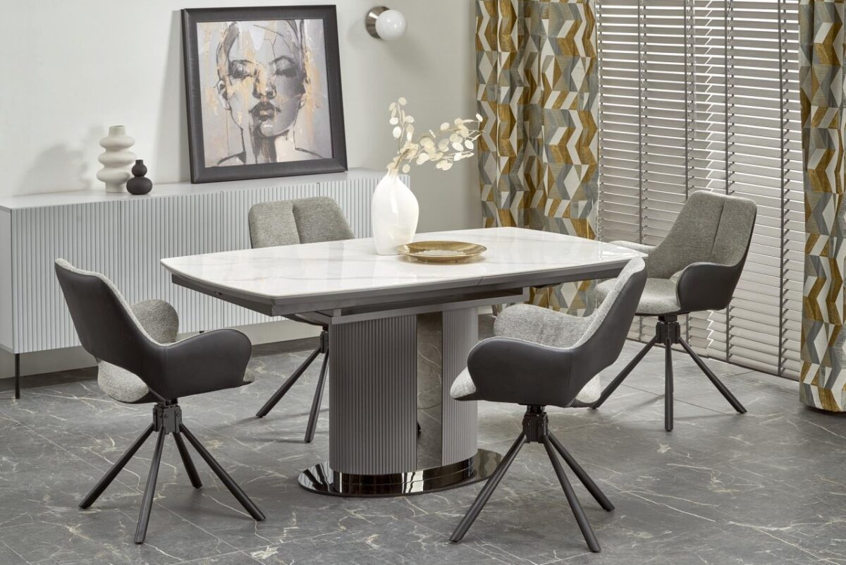 Tavolo allungabile Dancan effetto marmo bianco/grigio - L160-220 cm - immagine 21