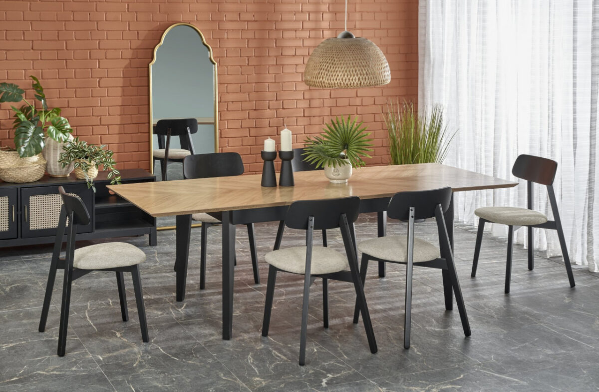 Tavolo allungabile Edmondo in rovere naturale/nero - L160-240 cm - immagine 3