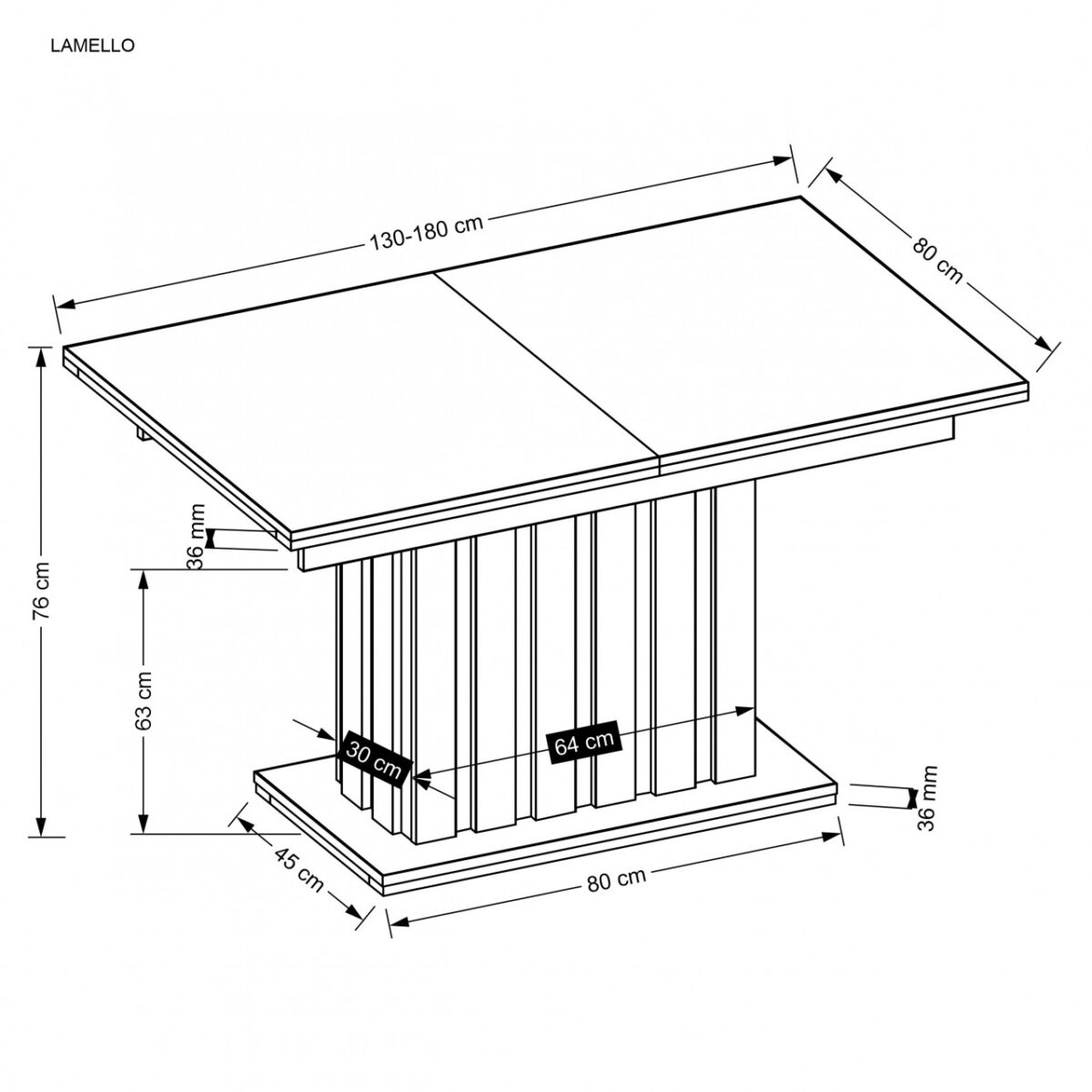Tavolo Lamello allungabile in rovere castagno/nero - L130-180-180xl80xh76 cm - immagine 10