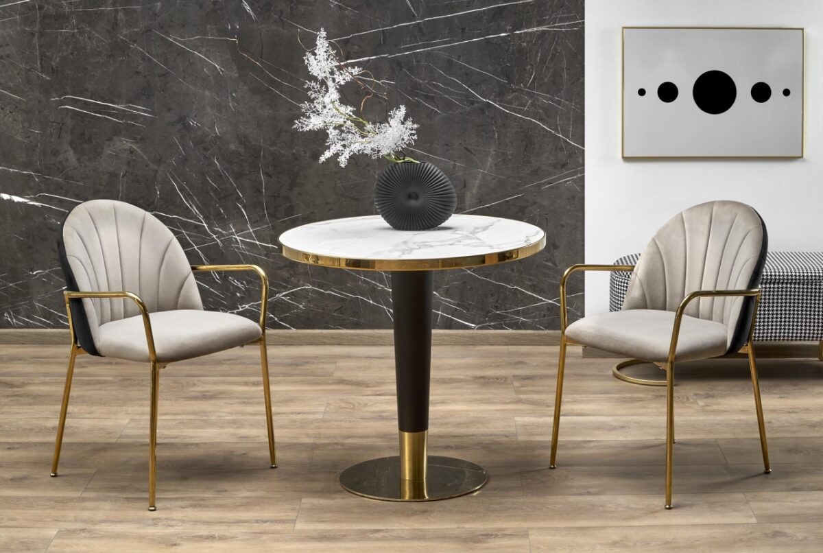 Tavolo Morata effetto marmo bianco / dorato - Ø79 x h74 cm - immagine 3