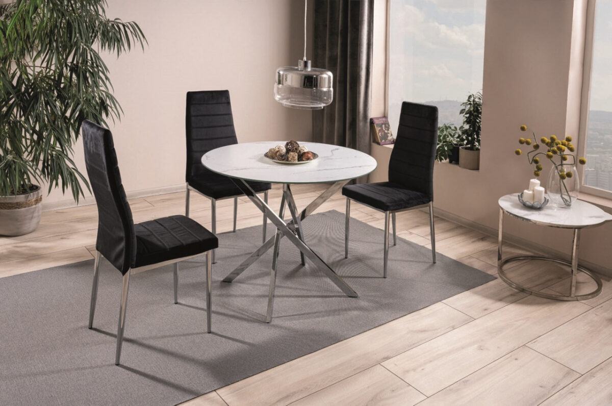 Tavolo rotondo Agis effetto marmo bianco/argento - ø90/h71 cm - immagine 3