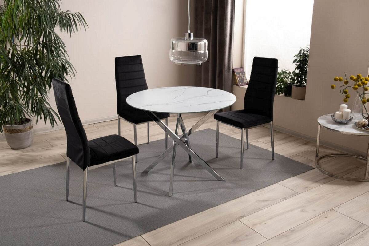 Tavolo rotondo Agis effetto marmo bianco/argento - ø90/h71 cm - immagine 4