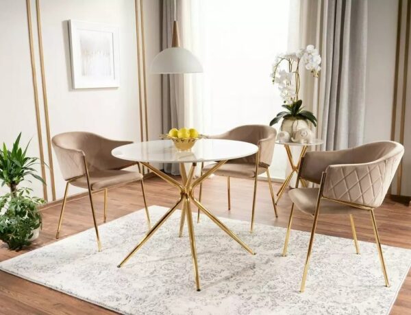 Azalia Tavolo rotondo Azalia Ceramica effetto marmo bianco/oro - ø90/h75 cm